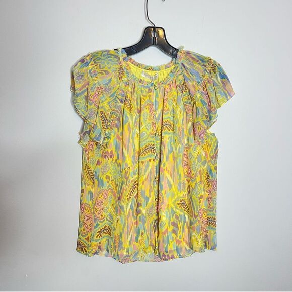 Ramy Brook Ember Flutter-Sleeve Blouse in Yellow NWT XXS - Picture 3 of 10